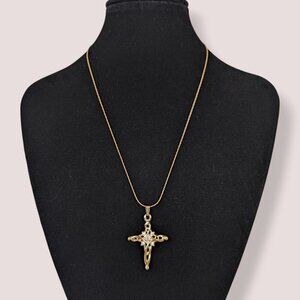 Vintage Swirling Rhinestone Cross Pendant Necklace